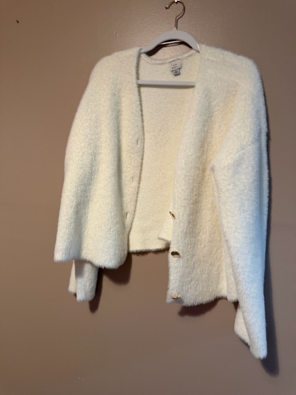 a new day Cream Fuzzy Button-Front Cardigan